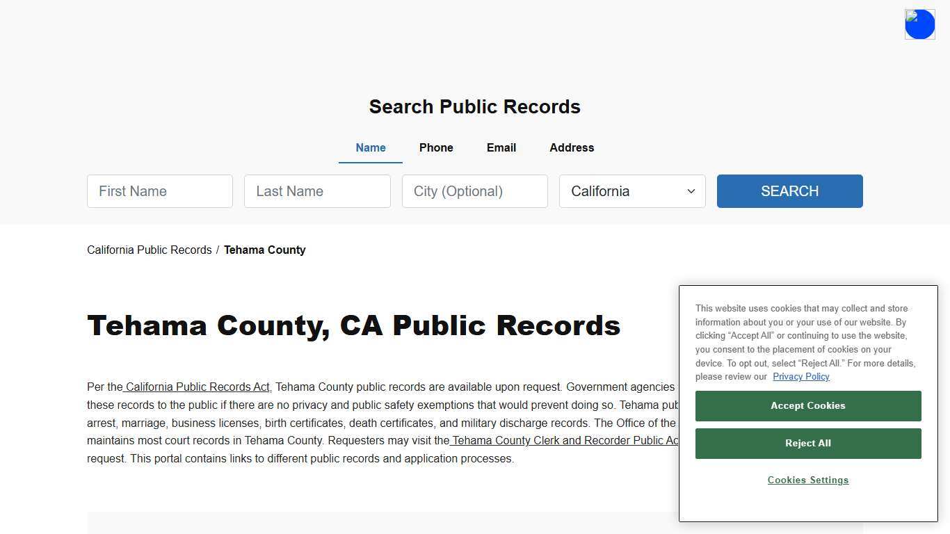 Tehama County, CA Public Court, Arrest and Inmate Records - ThePublicIndex